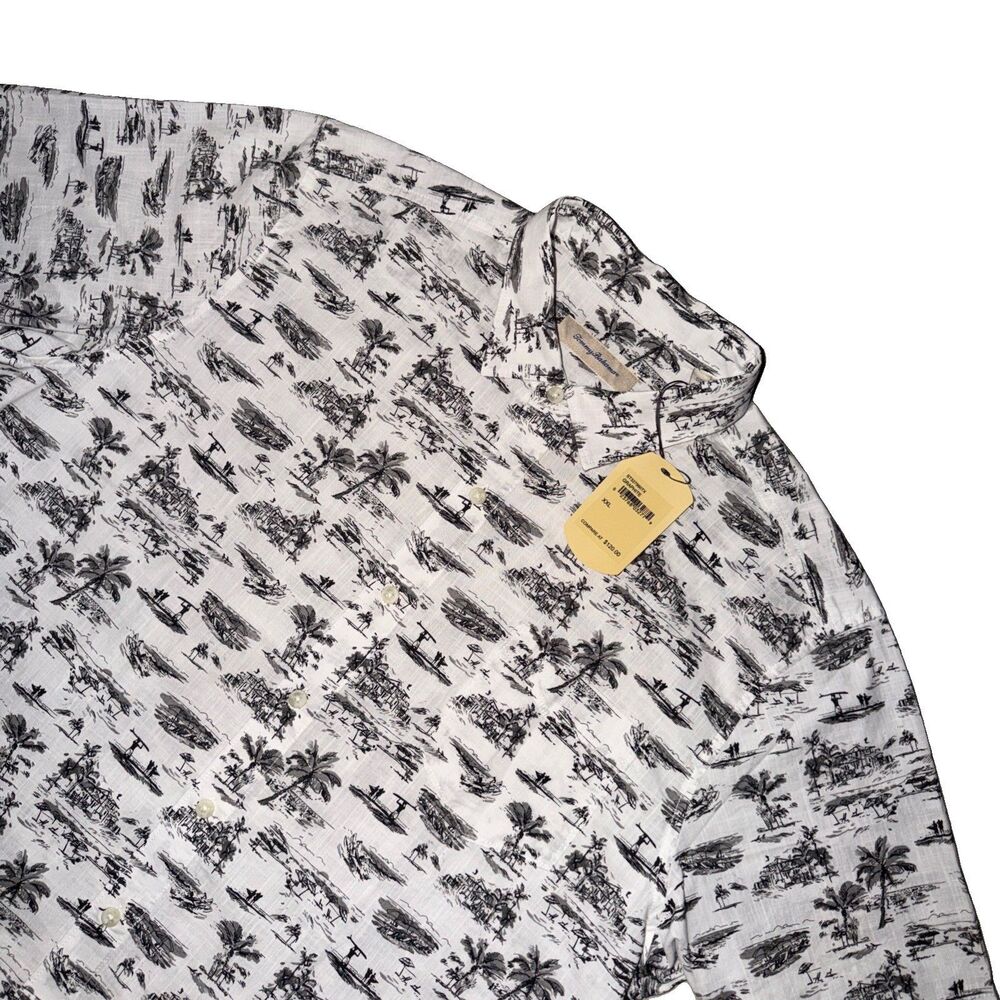 NWT Tommy Bahama Camp Shirt Graphite Tropical Vacation Surf Print Mens XXL $120